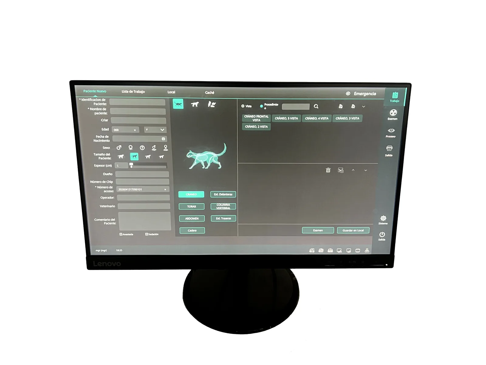 Monitor médico Lenovo con software veterinario